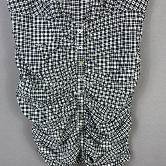 CODE X MODE Sleeveless Ruched Button Front Mini Dress in Gingham Plaid S… - Picture 4 of 9